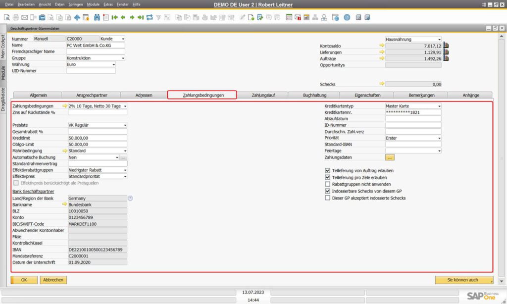 Geschäftspartner-Stammdaten Zahlungsbedingungen