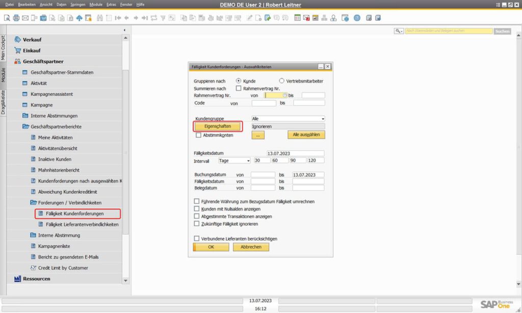 SAP Business One Geschäftspartner-Stammdaten Eigenschaften einsetzen