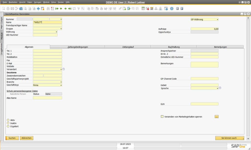 SAP Business One Wildcards in den Geschäftspartner-Stammdaten