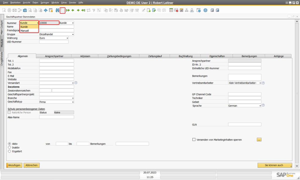 SAP Business One Automatische Kunden- und Lieferantennummernvergabe - Belegnummerierung Geschäftspartner-Stammdaten