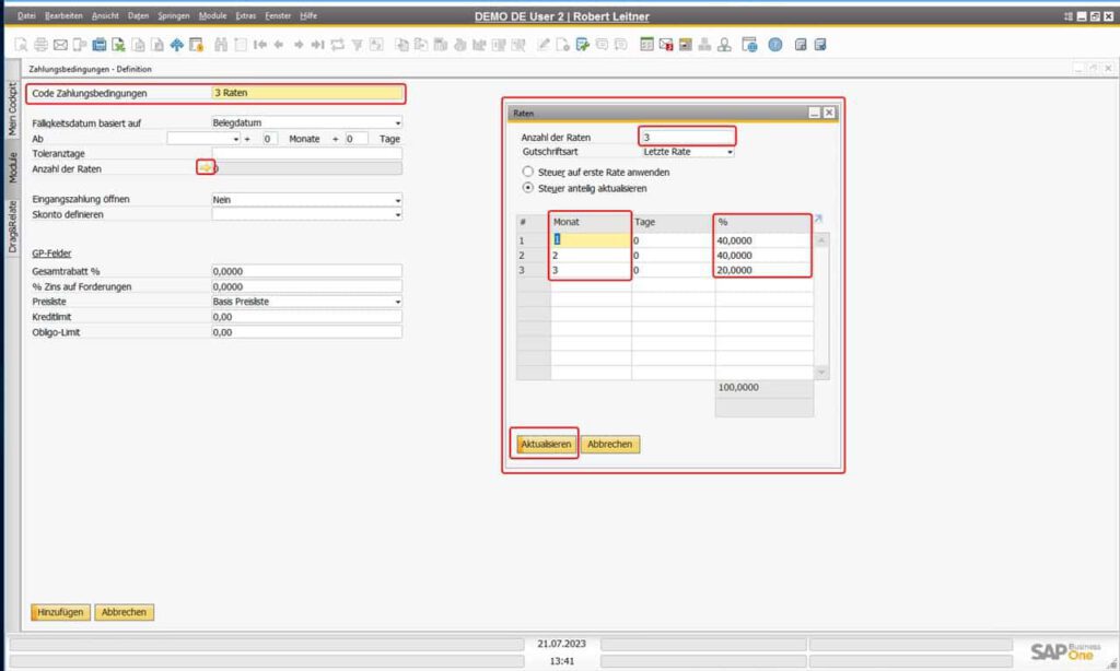 SAP Business One Ratenvereinbarung als Zahlungsbedingung definieren