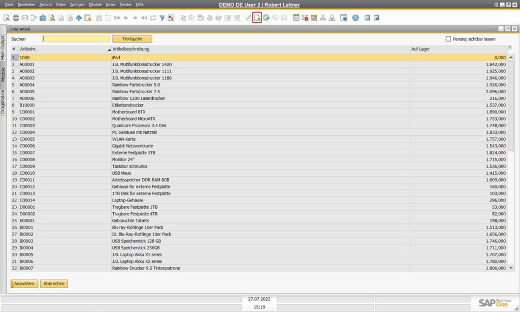 SAP Business One Artikelliste gruppieren