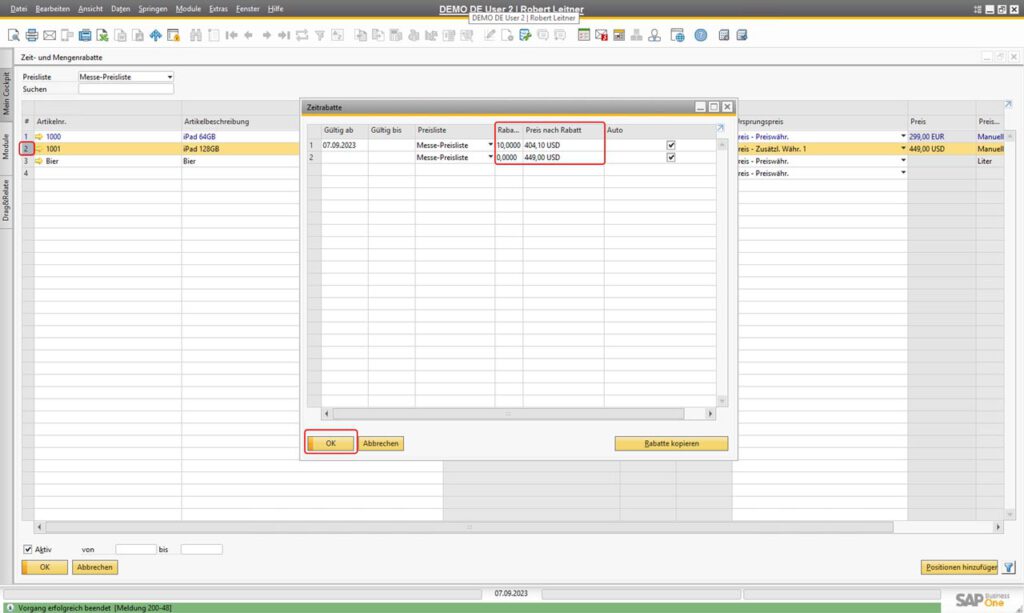 Zeit- und Mengenrabatte in Zusätzlichen Währungen ab SAP Business One Version 9.0