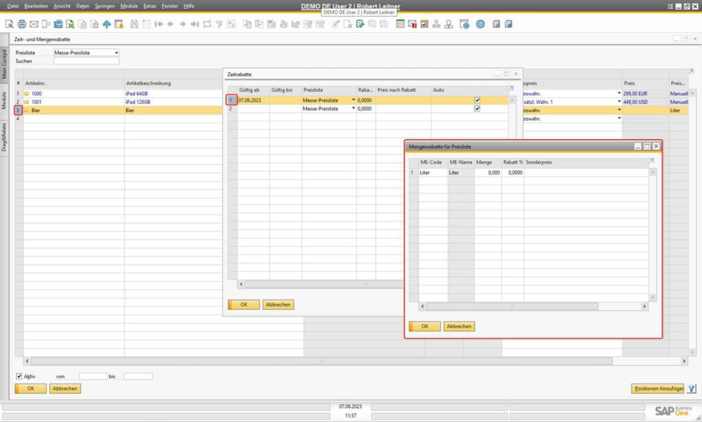 Zeit- und Mengenrabatte für Mengeneinheiten in SAP Business One