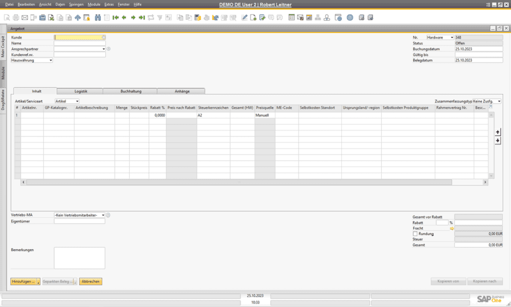 Angebote im Verkauf von SAP Business One