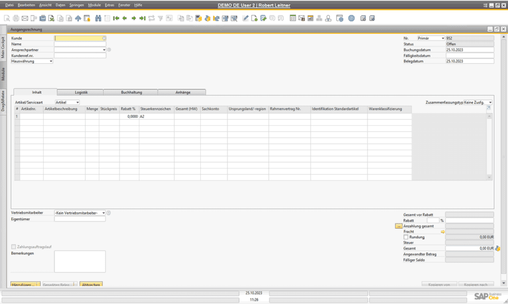Ausgangsrechnungen im Verkauf von SAP Business One