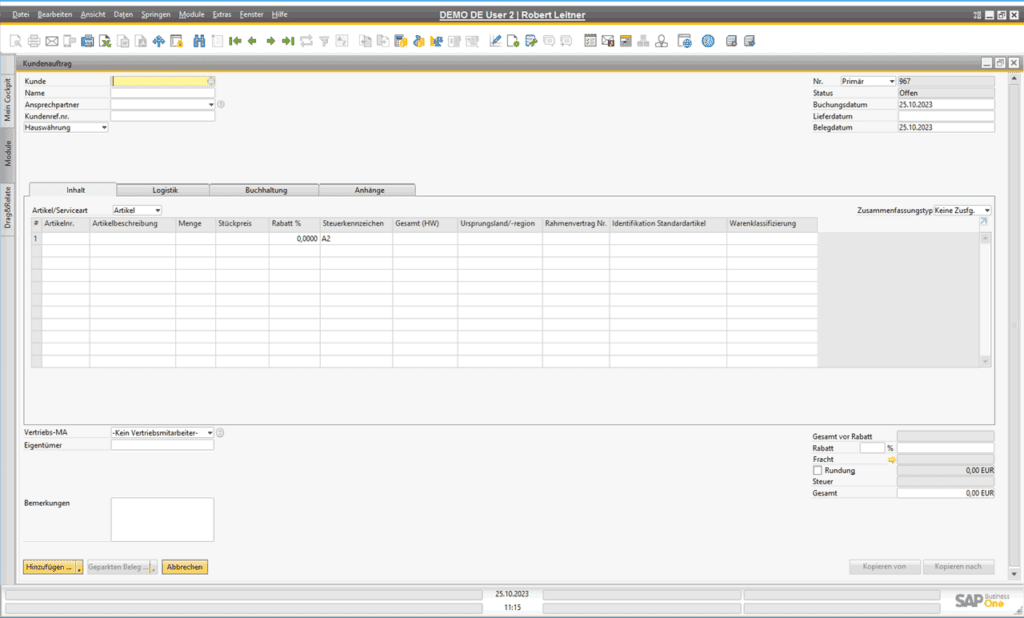 Kundenaufträge im Verkauf von SAP Business One
