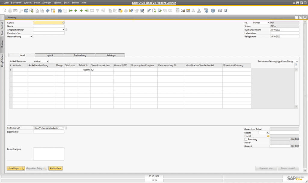 Lieferungen im Verkauf von SAP Business One