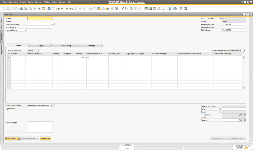 Retouren im Verkauf von SAP Business One