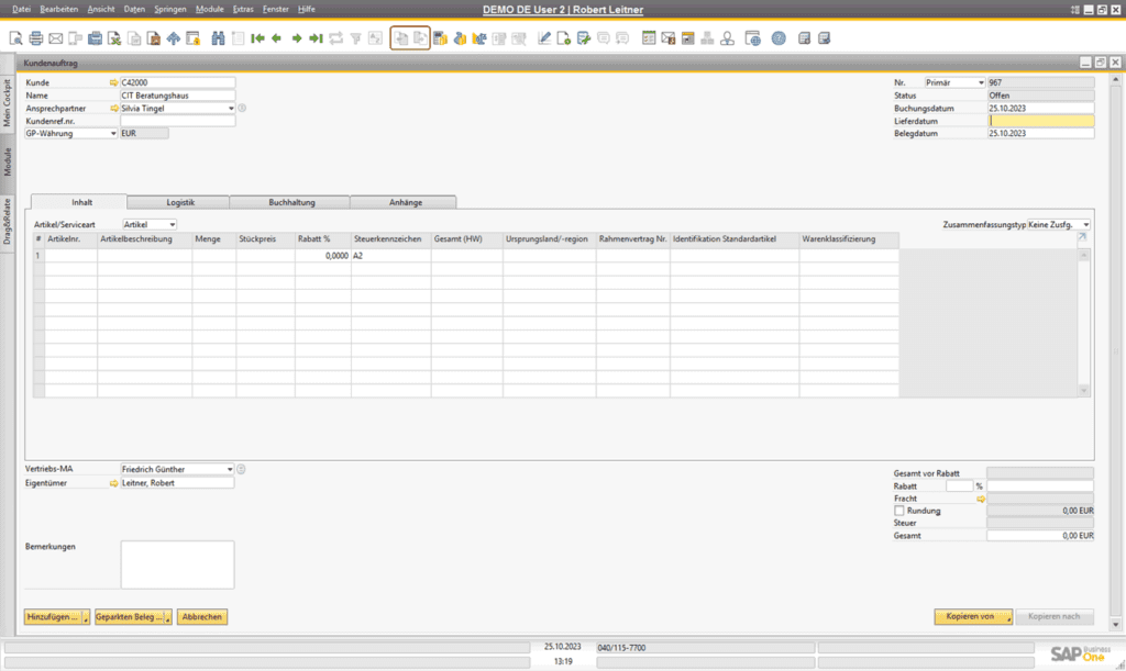 Funktion in Ein- und Verkaufsbelegen von SAP Business One: zwischen Basis und Folgebeleg wechseln
