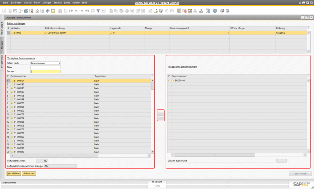 SAP Business One: Chargen- und Seriennummern reservieren mit STRG+TAB