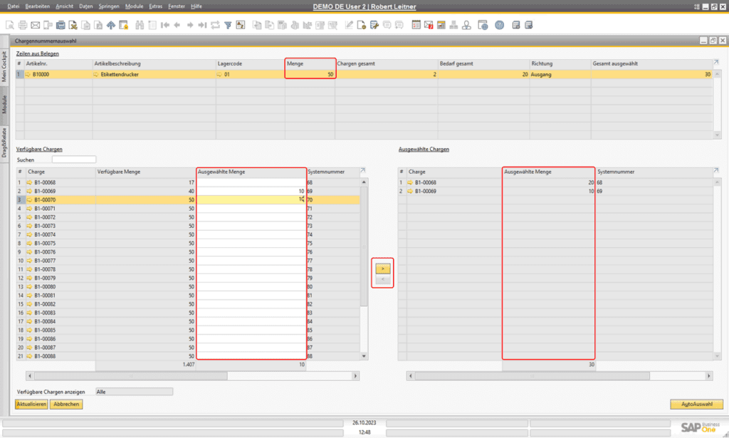 SAP Business One: Chargennummern reservieren mit STRG+TAB